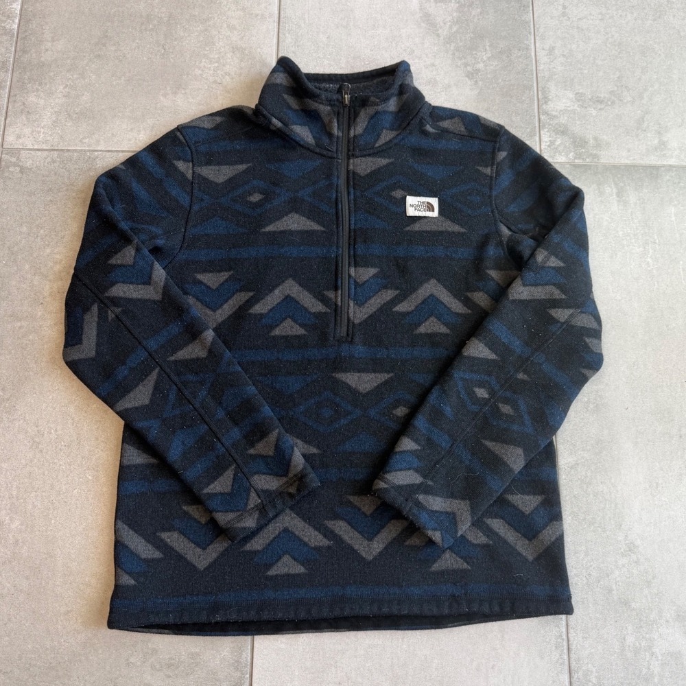 The North Face Mens L Aztec Geometric Fleece Half Zip Pullover Blue Gray